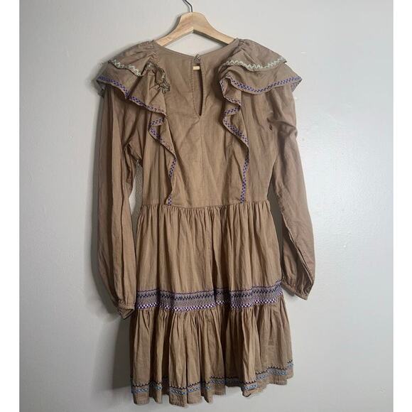 Something Navy Tan Embroidered Ruffle Long Sleeve Dress Size Small - Picture 9 of 9